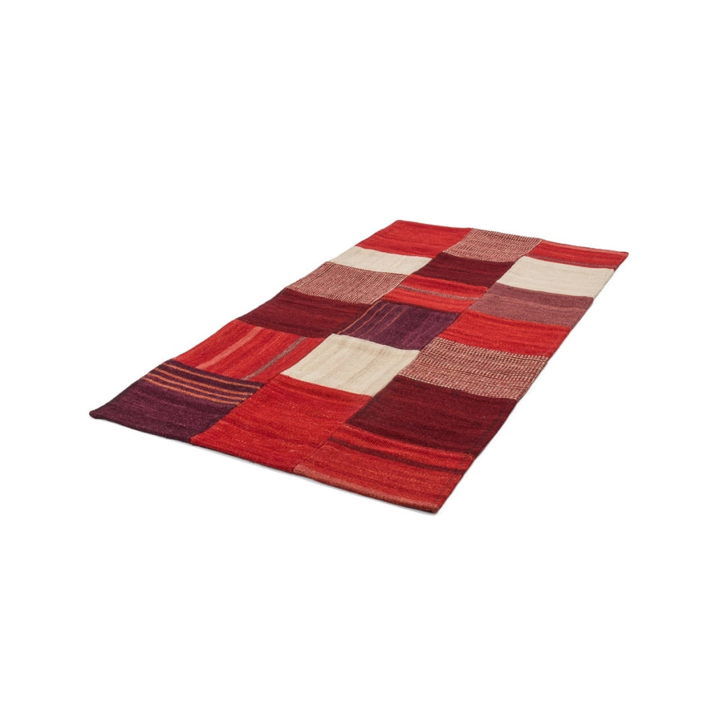 Tappeto Kilim Intenso 220 in Lana e Cotone Patchwork Rosso