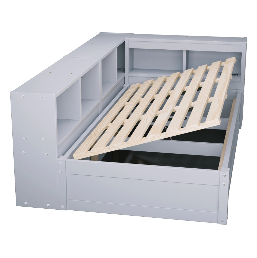 Letto multifunzionale 90x200 cm con LED, presa integrata e vano contenitore