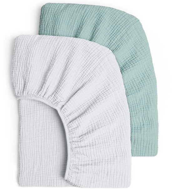 Set di 2 pezzi di mussola morbida e traspirante in grigio-verde - 100% cotone - ideale per lettini per bambini