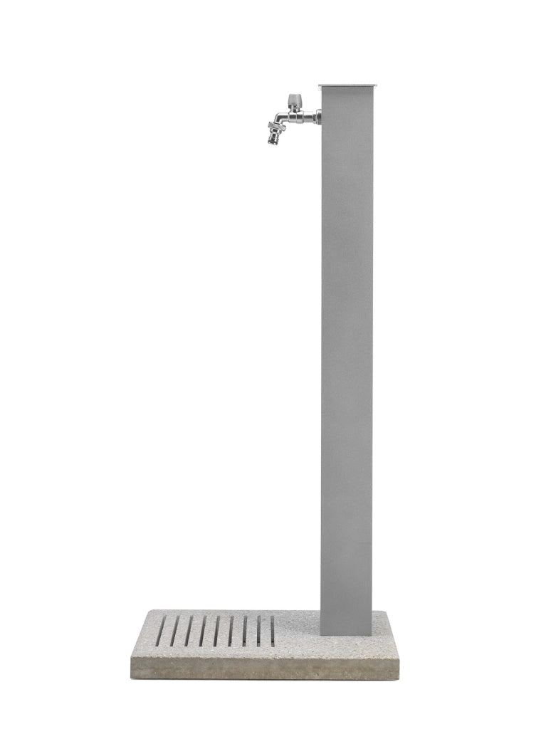 Fontana da Giardino con Rubinetto e Base in Cemento Colore Alluminio H91 Cm