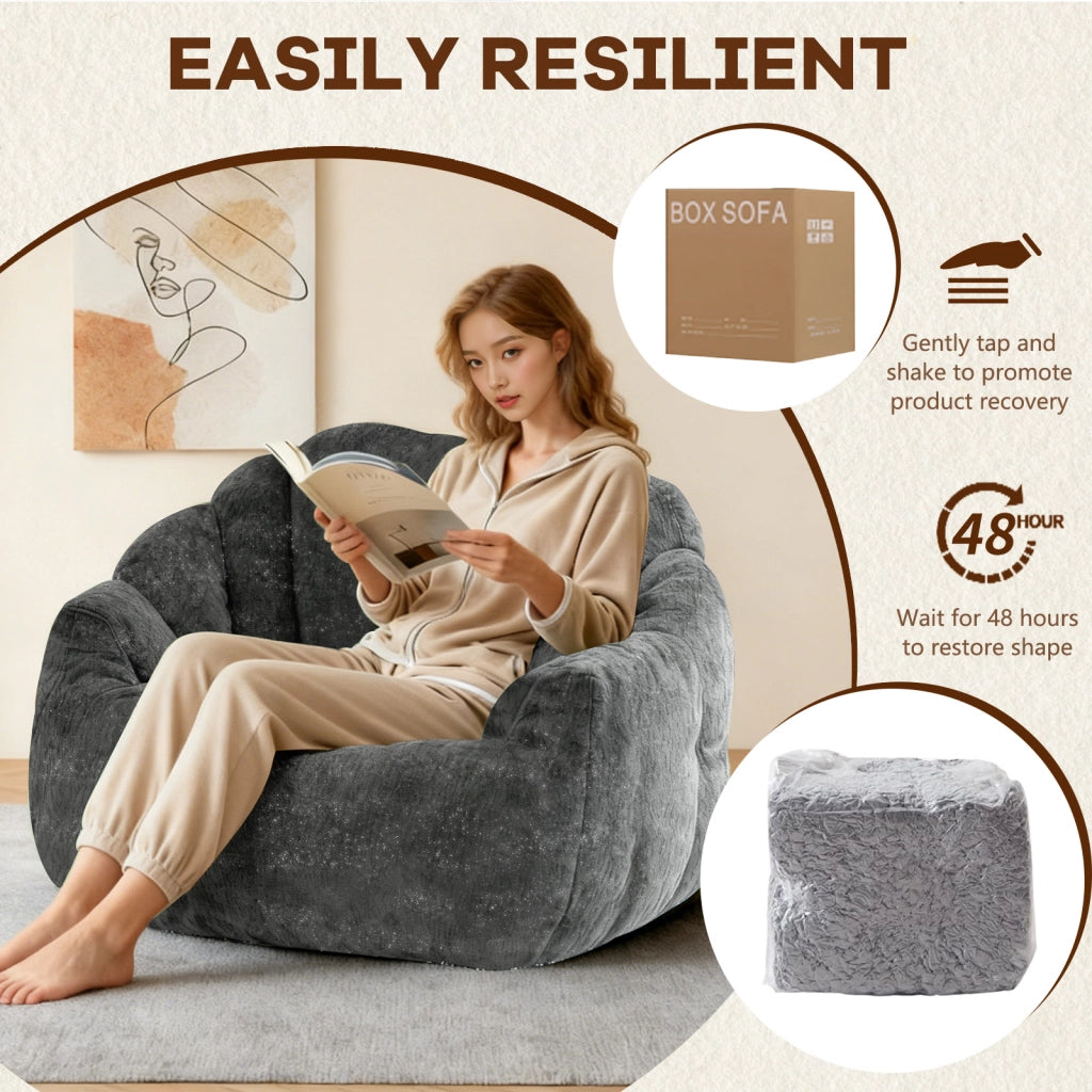 Poltrona pouf rotonda ergonomica in flanella grigio