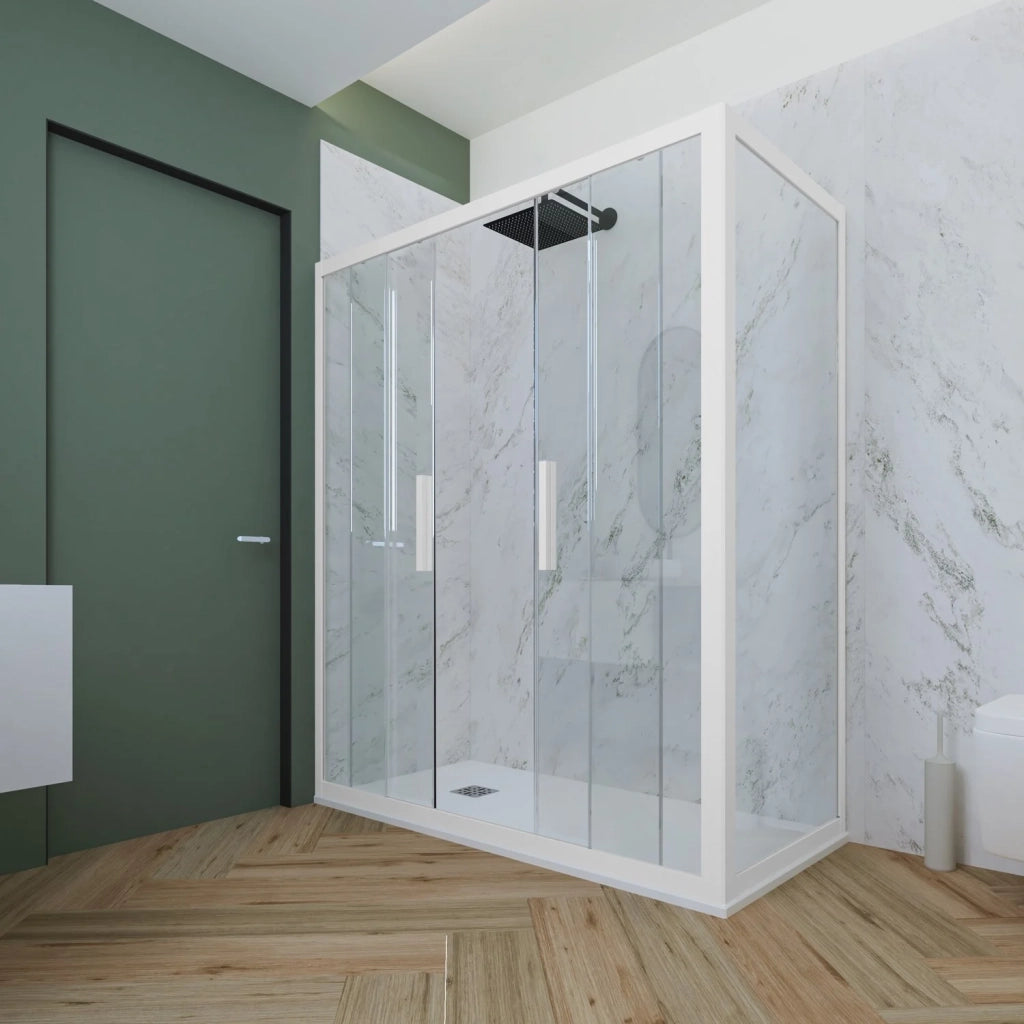 Box doccia 2 ante scorrevoli 75x130 CM H 200 Vetro Trasparente Profilo Bianco Matt mod. Glam Duo