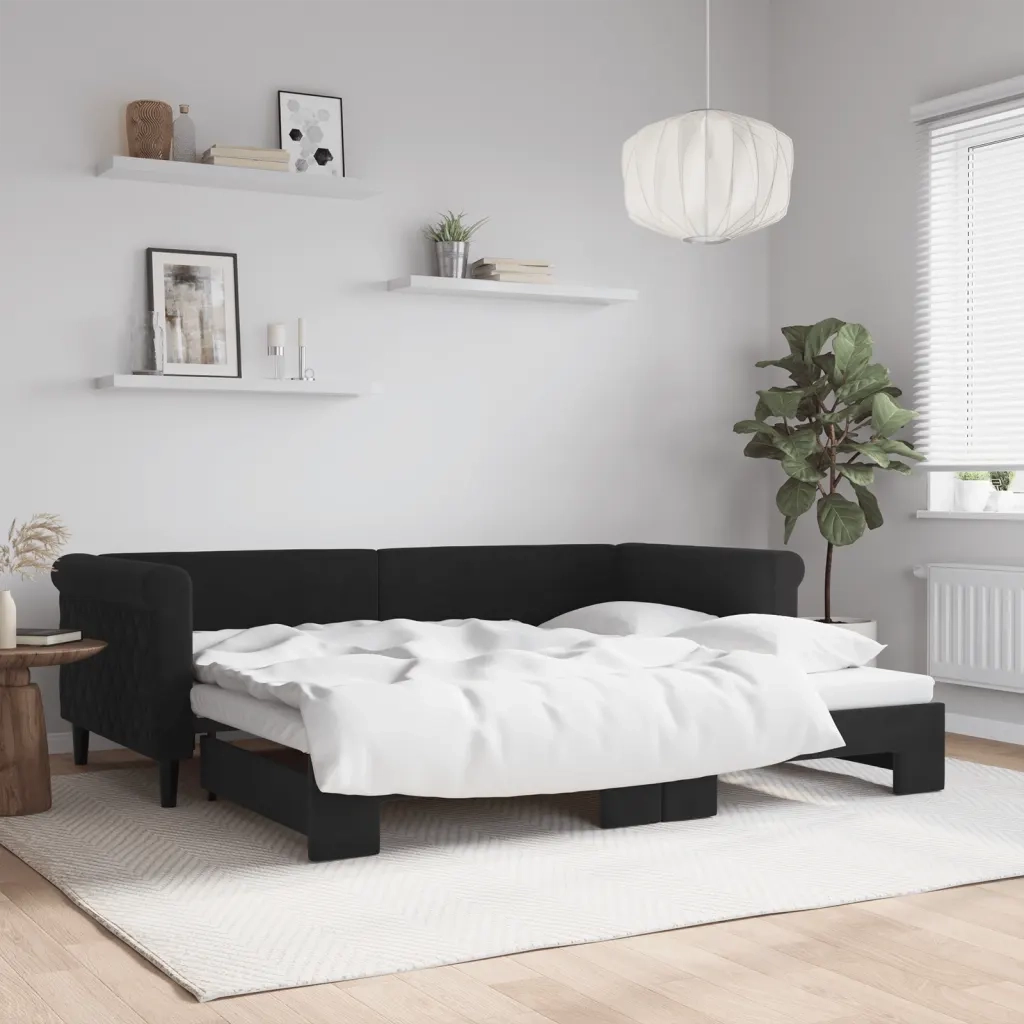 Divano letto | Sof¨¤ letto | Letto singolo Estraibile Nero 90x200 cm in Velluto
