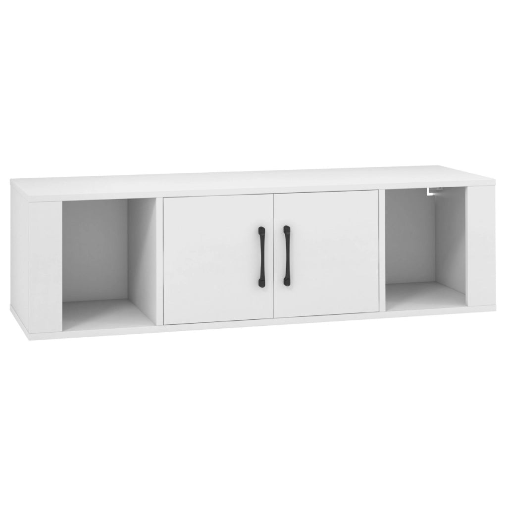 Libreria a parete con 2 cubi e mobile per console multimediale per soggiorno, Armadietto sospeso a 2 ante Bianco