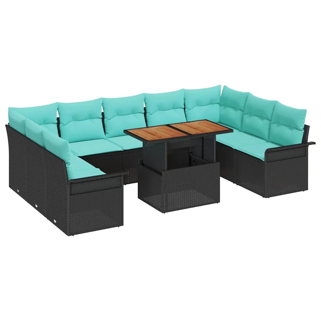 Set Divano da Giardino con cuscino 10 pcs Nero e blu 3349381