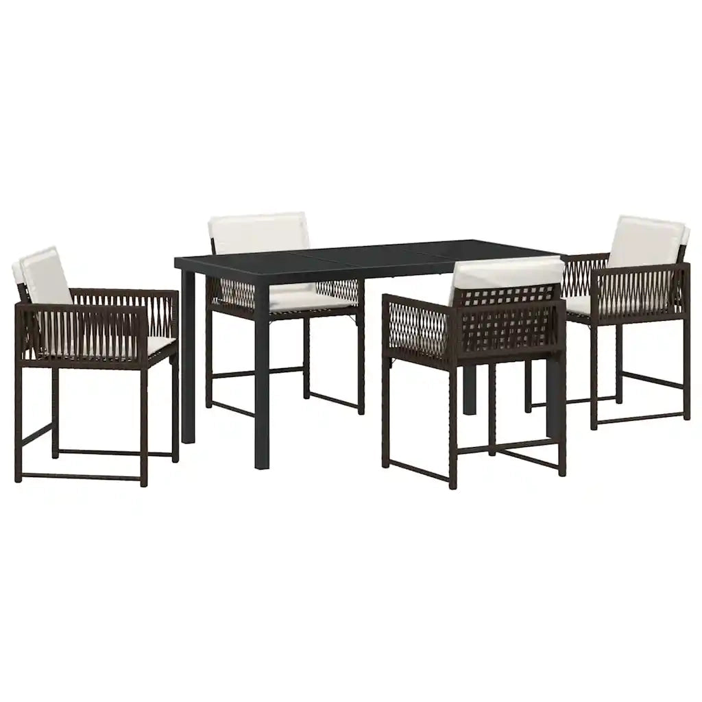 Set da Pranzo per Giardino 5 pz | Set Salotto da Giardino Marrone polyrattan