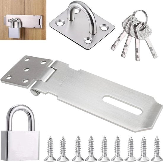 Set di chiusura per porte con serratura, catenella e catenaccio in acciaio - inclusa 4 chiavi per porte, armadi, cassetti e scatole