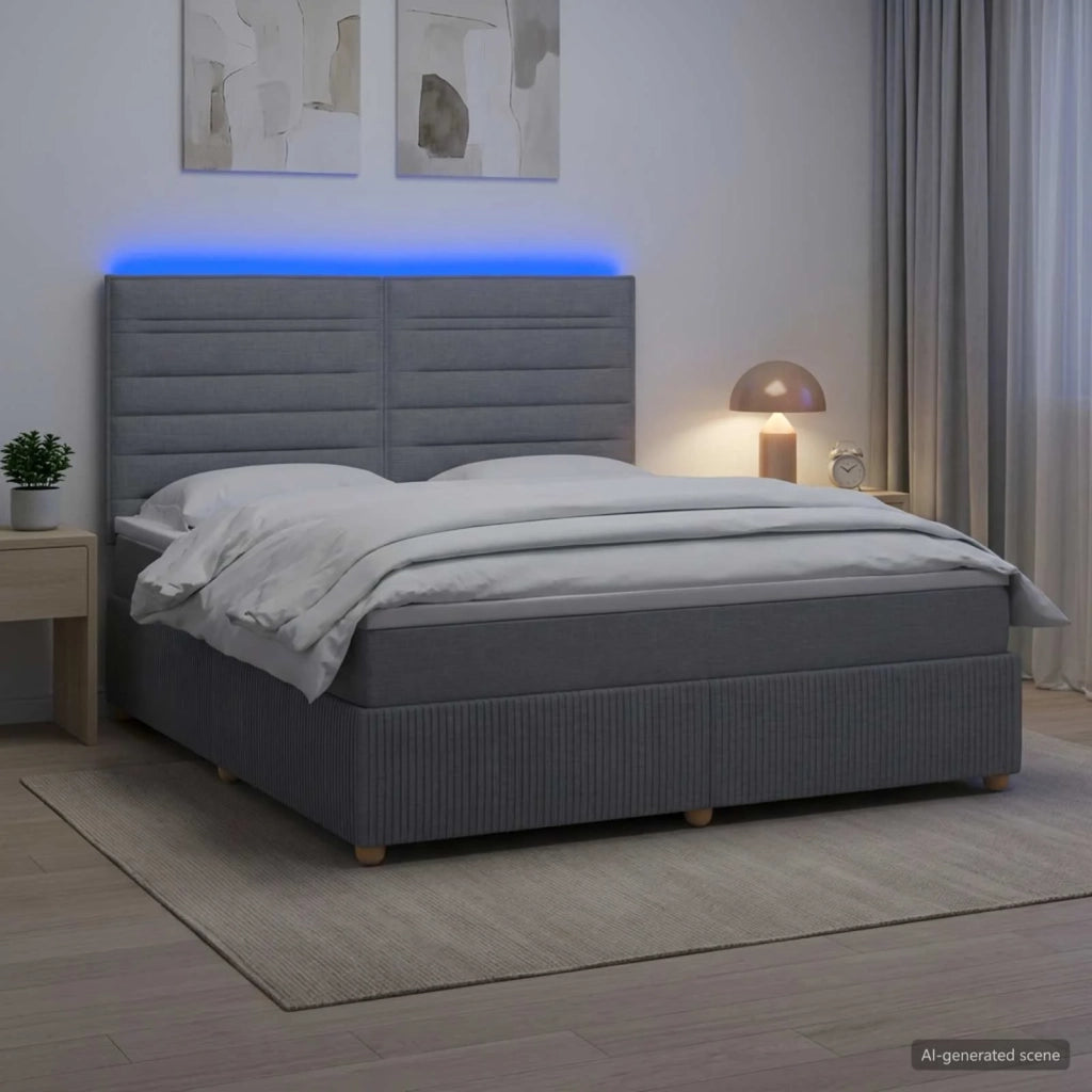 Letto Box Spring LED con Materasso Grigio Chiaro 160 x 200 cm 3455888
