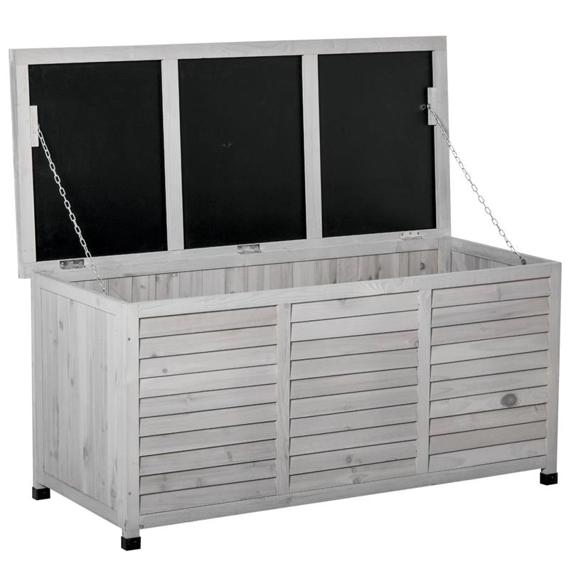PANCA CONTENITORE IN LEGNO DI ABETE, CASSAPANCA DA ESTERNO CON PIEDINI ANTISCIVOLO 127X56X60CM GRIGIO