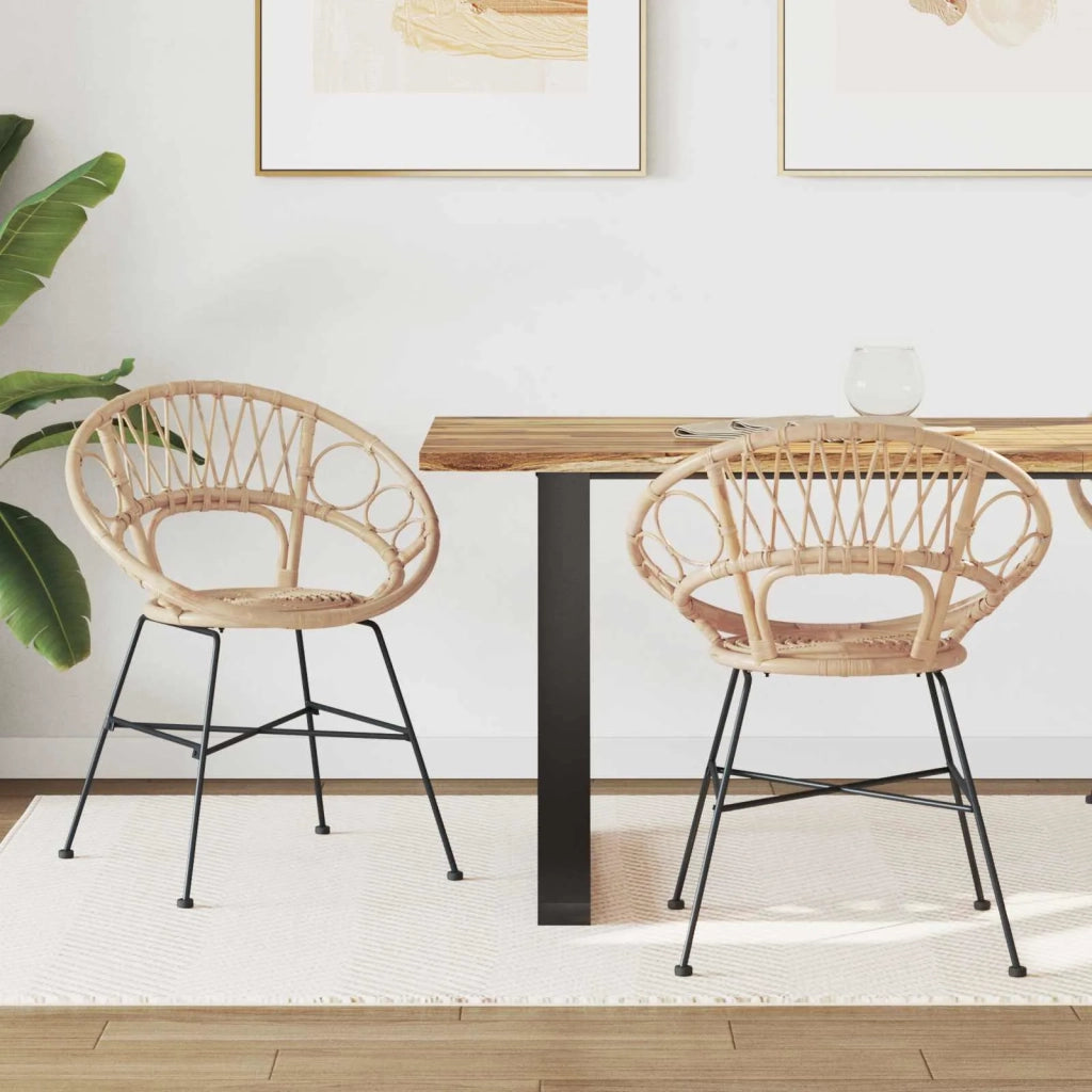 Sedia da pranzo 2 pz | Sedie da cucina Rattan e Ferro Naturale 54 x 65 x 82 cm