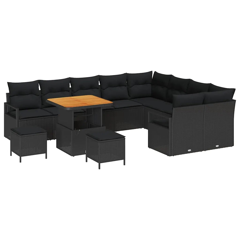 Set Divano da Giardino con cuscino 12 pcs Nero polyrattan 3362559