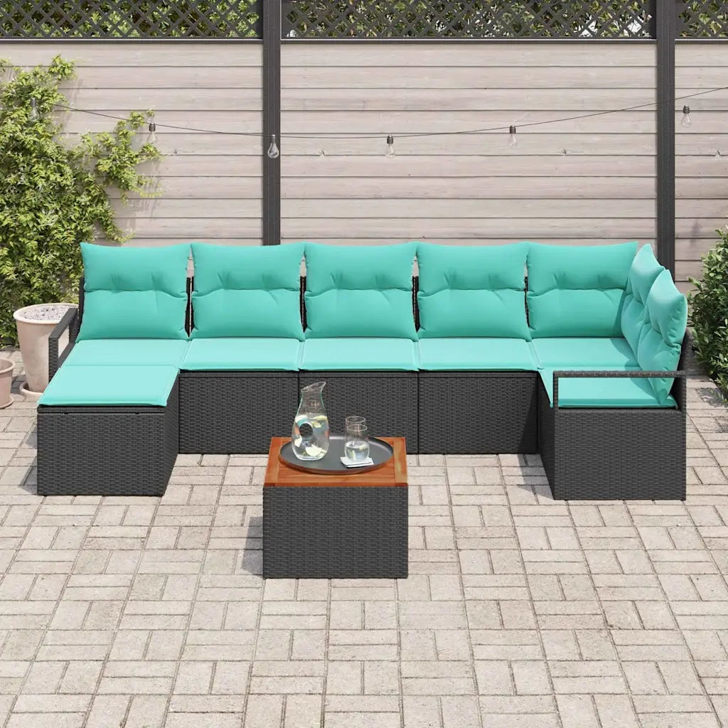 Set Divano da Giardino con cuscino 8 pcs Nero polyrattan 3347739