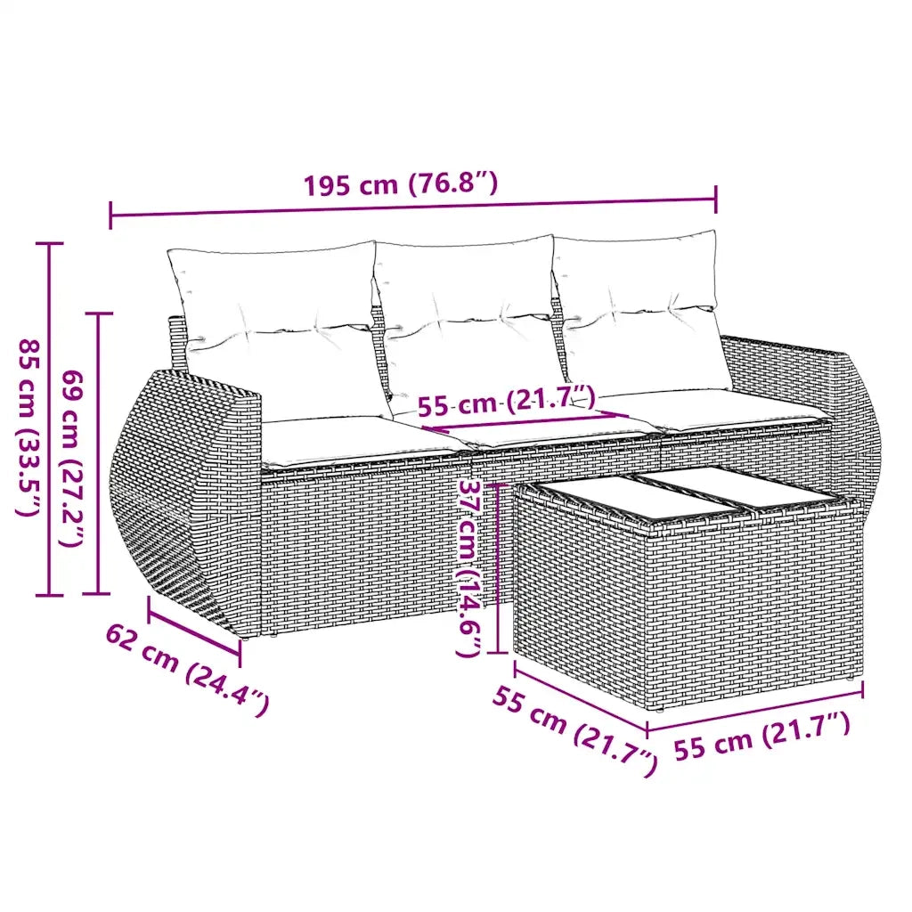 Set Divani da Giardino 4 pz | Set Salotto da Giardino con Cuscini Nero in Polyrattan