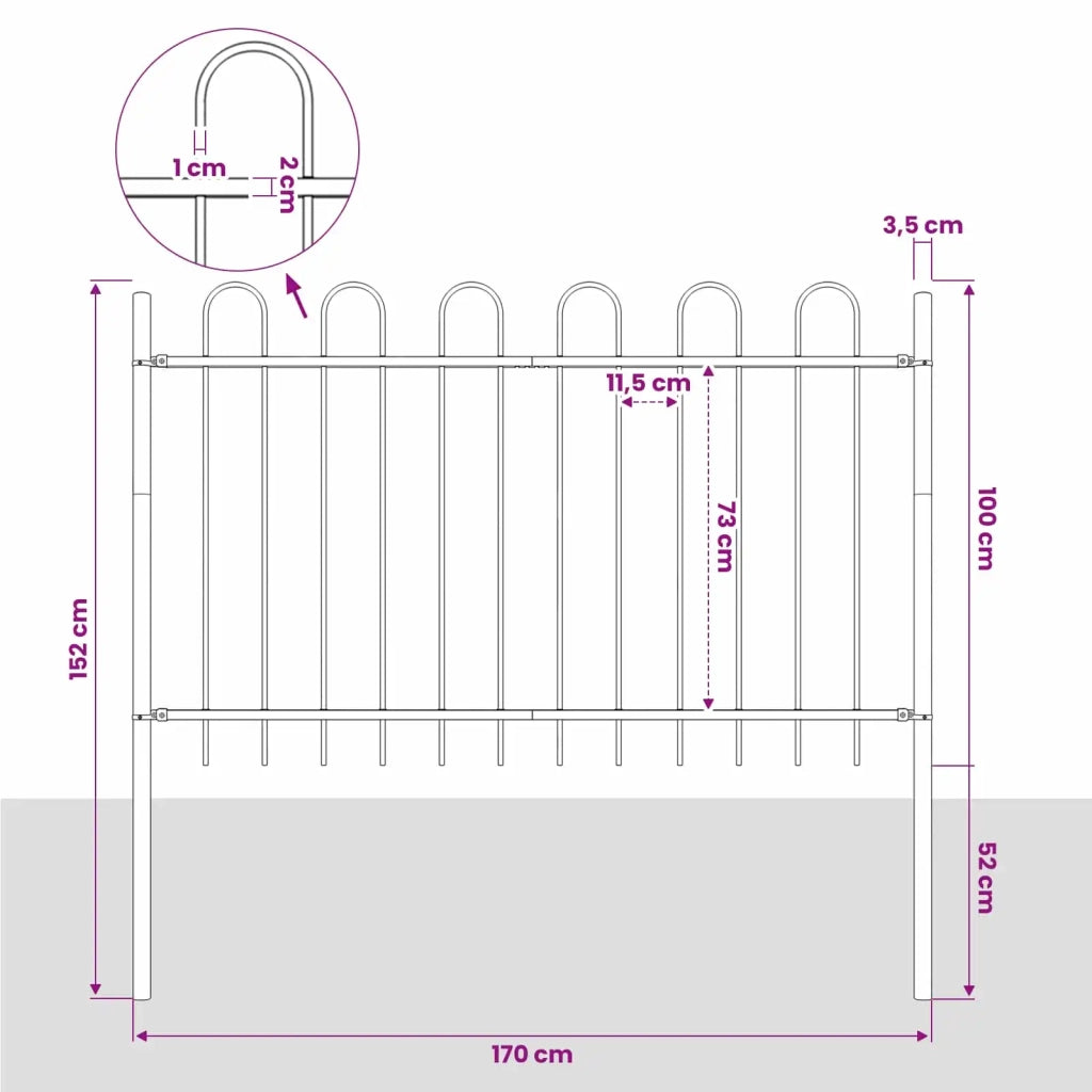 Recinzione da Giardino BOXTEL con Parte Superiore ad Anello in Acciaio 170x100 cm Nero 144930