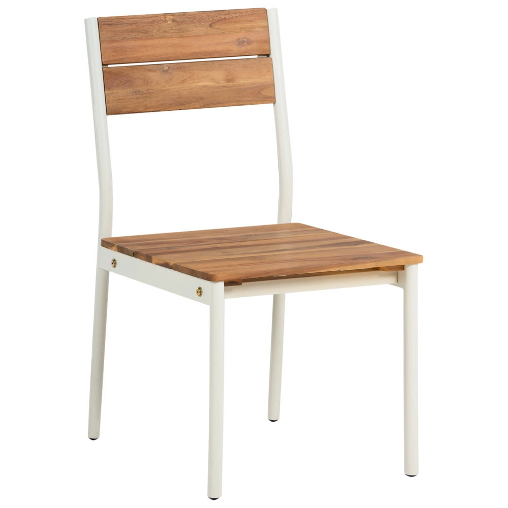 Set da pranzo da giardino con tavolo e 4 sedie in legno di acacia marrone con struttura in acciaio e compensato, 6 posti, moderno