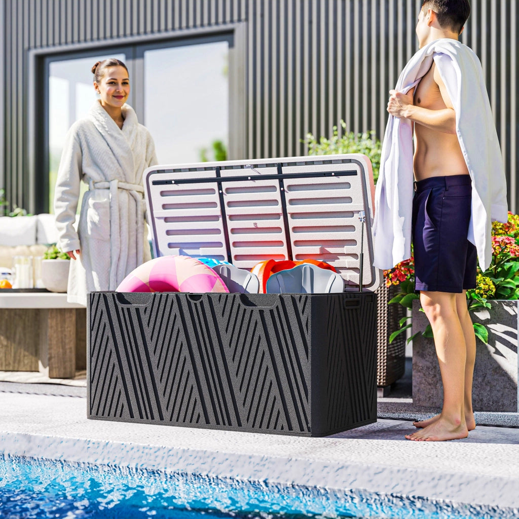 Panca Contenitore in HDPE con Maniglie e Leva a Gas ¨C zephmum ¨C 115x60x60 cm, Nero Grigio