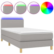Letto singolo | Letto per adulti | Letto a Molle Materasso e LED Grigio Chiaro 100x200 cm Tessuto