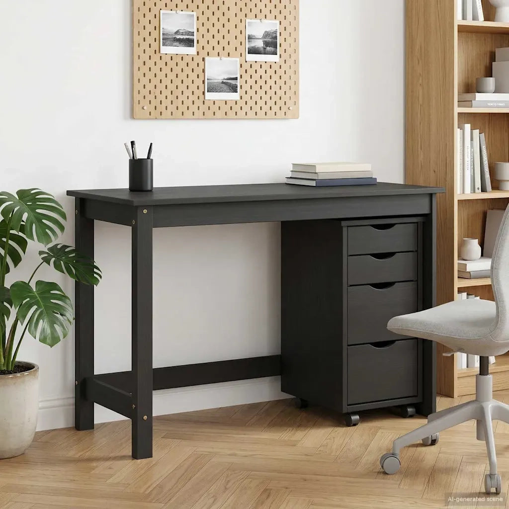 Set Scrivania | Tavolo da Ufficio e mobiletto su ruote MOSS 2 pz Nero