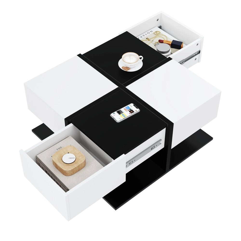 Tavolino da Caff¨¨ Quadrato con 2 Cassetti ¨C MINIMAL ¨C Nero/Bianco Lucido, 70x70x35,5 cm