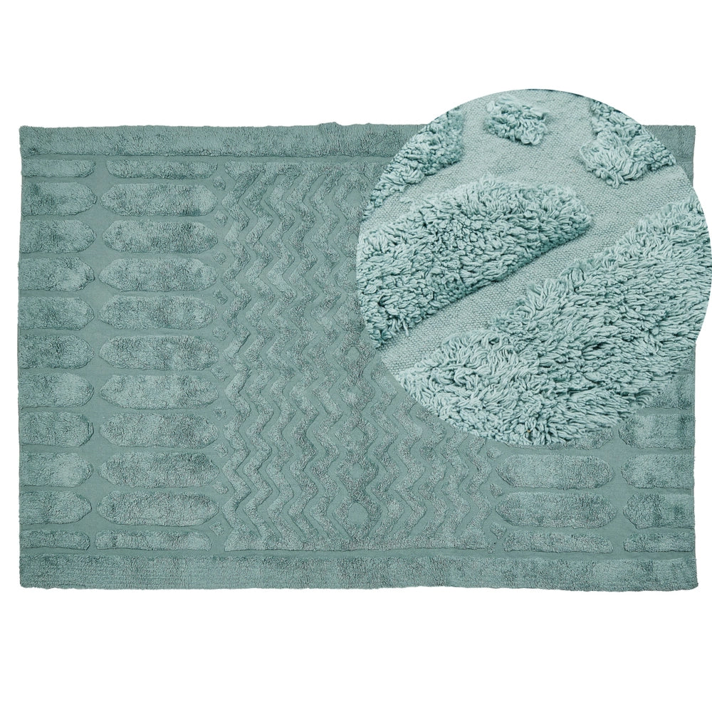 Tappeto in morbido cotone verde menta 140 x 200 cm con motivo geometrico camera da letto soggiorno