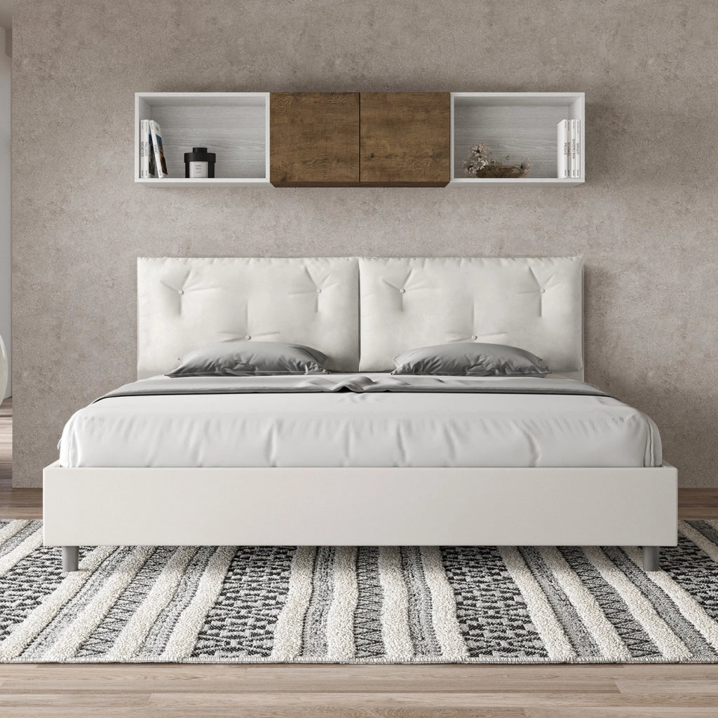 BS COM Letto matrimoniale king size contenitore imbottito 200x210 similpelle bianco
