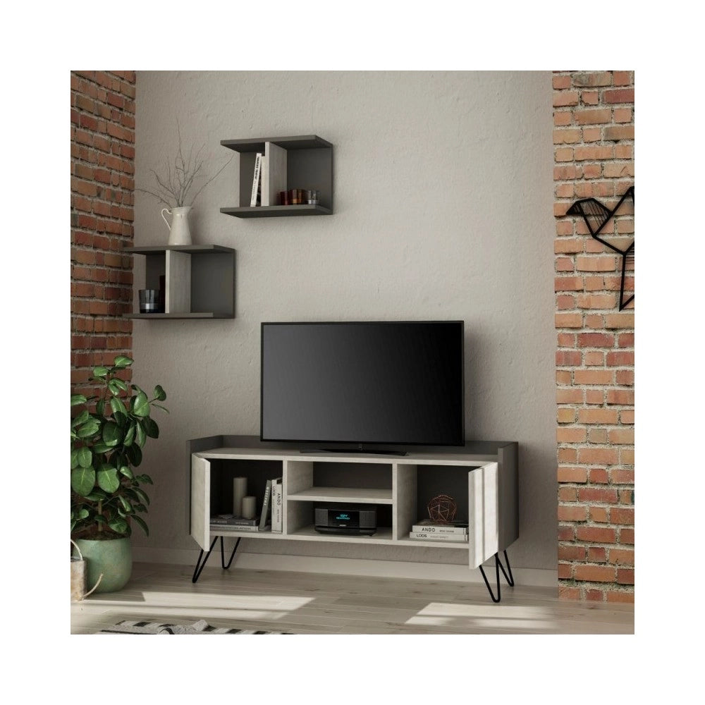 Mobile porta Tv 2 ante Klappe 125,5x33x56,5 bianco vintage e struttura antracite