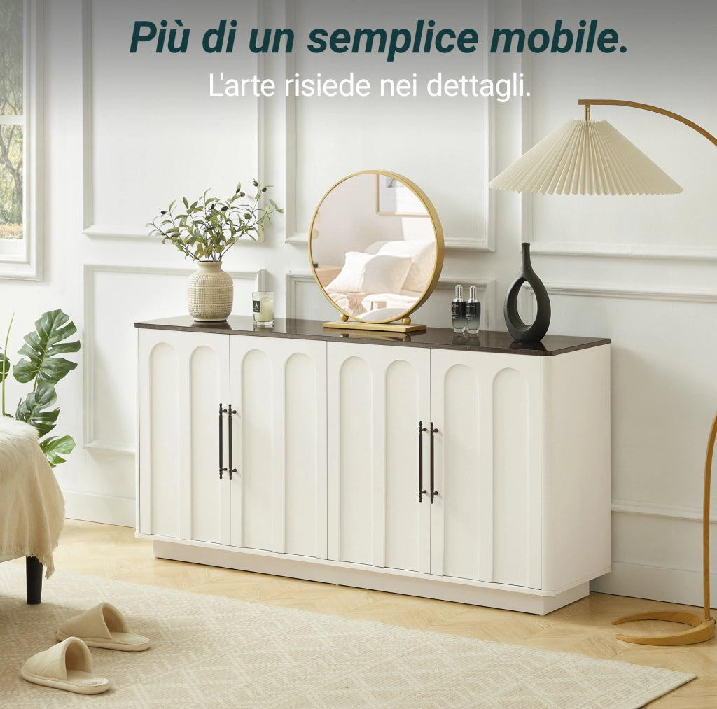 Sideboard con frontale ad arco 160 cm in MDF bianco e nero; con 4 ante e chiusura soft-close