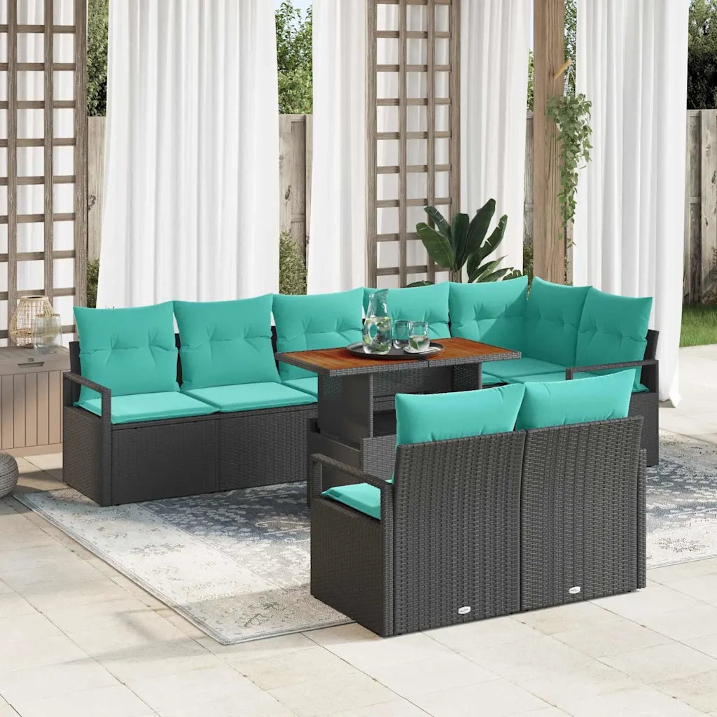 Set da Pranzo per Giardino con cuscino 9 pcs Nero e Verde acqua 3349731