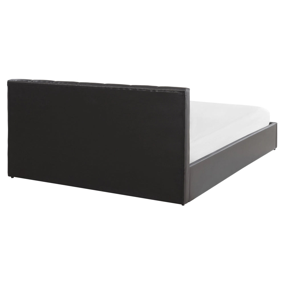Letto contenitore Rivestimento in ecopelle grigia 160 x 200 cm con testiera a doghe