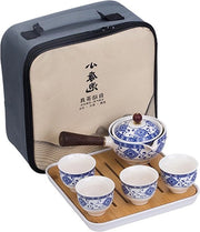 Set di tè portatile - ceramica - adatto ai collezionisti di tè - 6 pezzi - blu e bianco - manufatto artigianale
