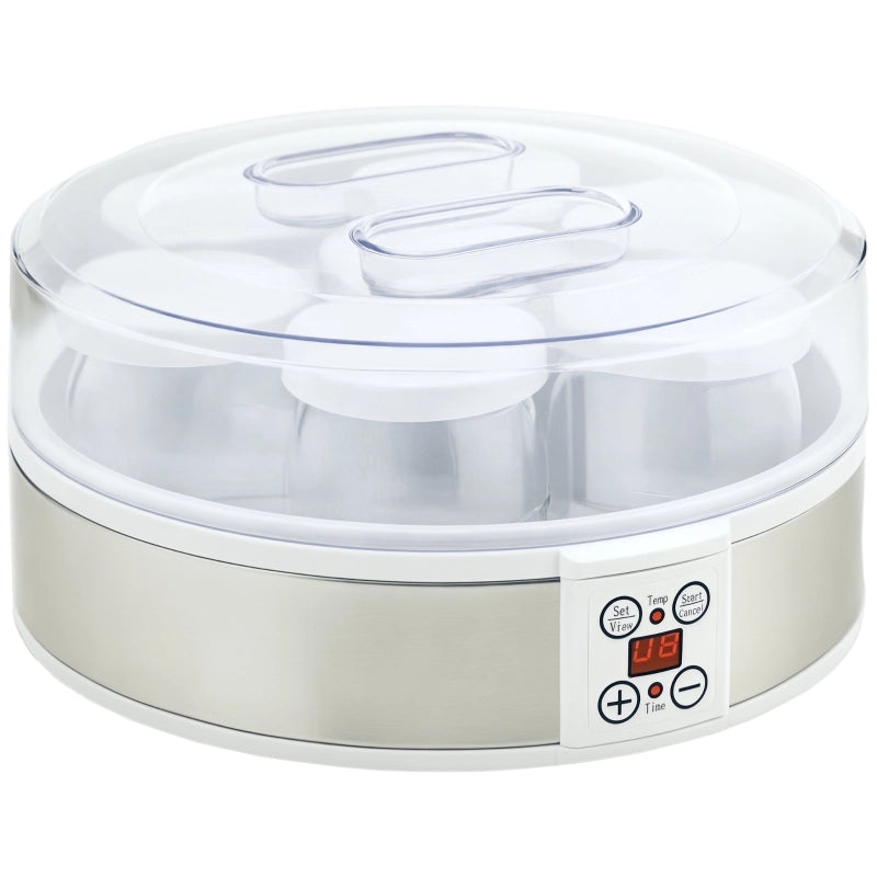 Yogurtiera, con 7 vasetti inclusi, in acciaio inox, 24 cm x 24 cm x 13 cm, argento + bianco
