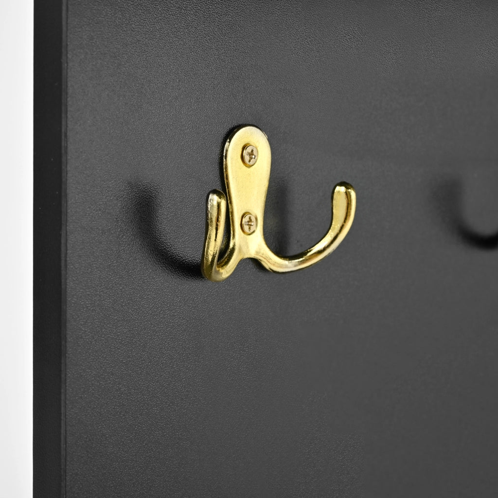 Mobile da ingresso con specchio, ganci metallici, 2 ante e vano scarpe, per corridoio, nero, 78 × 38.5 × 180.5 cm