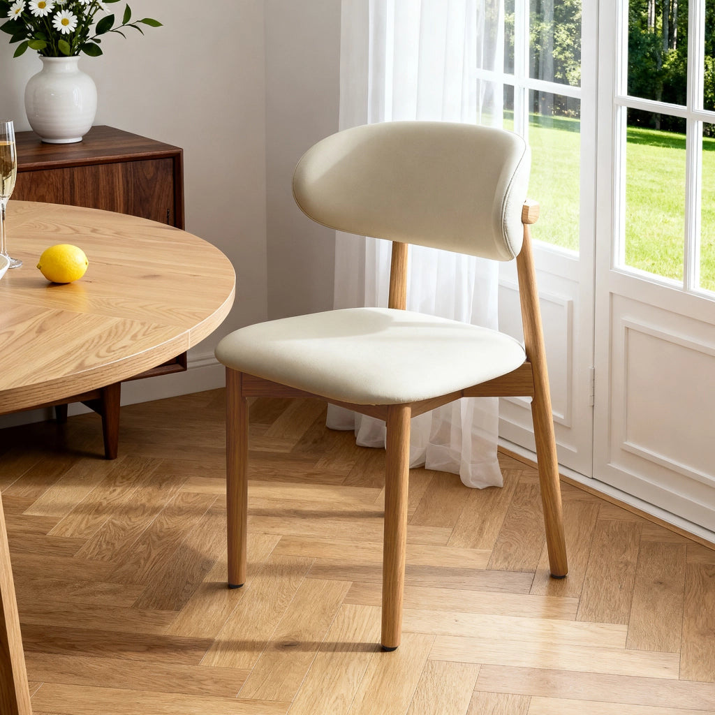 Sedie da pranzo in legno massello, set da 2 pezzi, schienale ergonomico, piedini antiscivolo, color beige e legno naturale