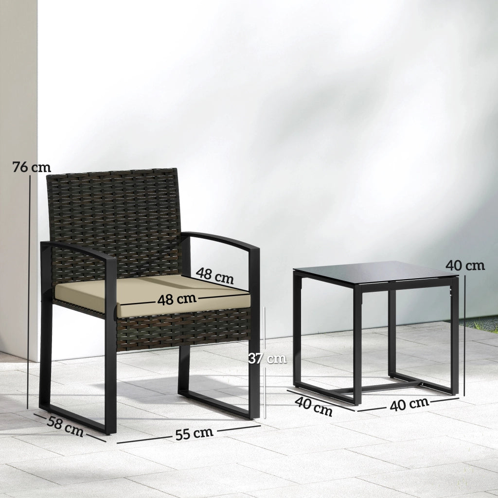 Set da giardino 2 posti con tavolo e sedie ¨C zephmum ¨C marrone, resina, vetro temperato