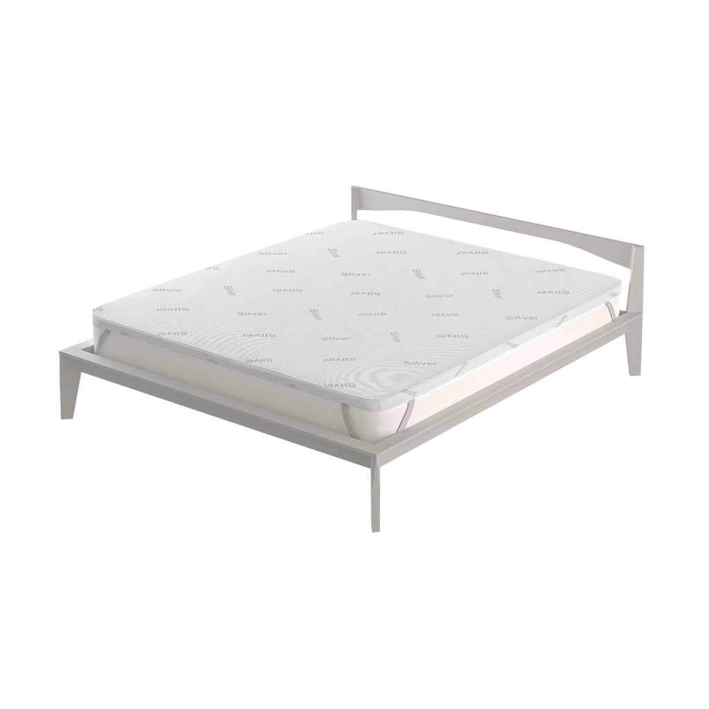 Topper Singolo 80x190 cm Memory Sfoderabile Fodera Silver con Elastici in Poliestere e Fibra Bianco