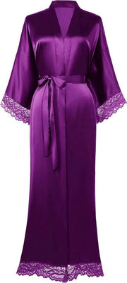 Kimono Satinato con Bordo a Pizzo per Donne - Lungo Kimono con Bordo a Pizzo - Abito da Sposa per Bambina - Abbigliamento da Notte e Festa - Pyjama e Abito da Sposa - Kimono Stiloso per Donne