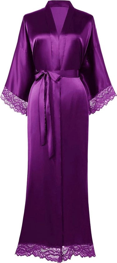 Kimono Satinato con Bordo a Pizzo per Donne - Lungo Kimono con Bordo a Pizzo - Abito da Sposa per Bambina - Abbigliamento da Notte e Festa - Pyjama e Abito da Sposa - Kimono Stiloso per Donne