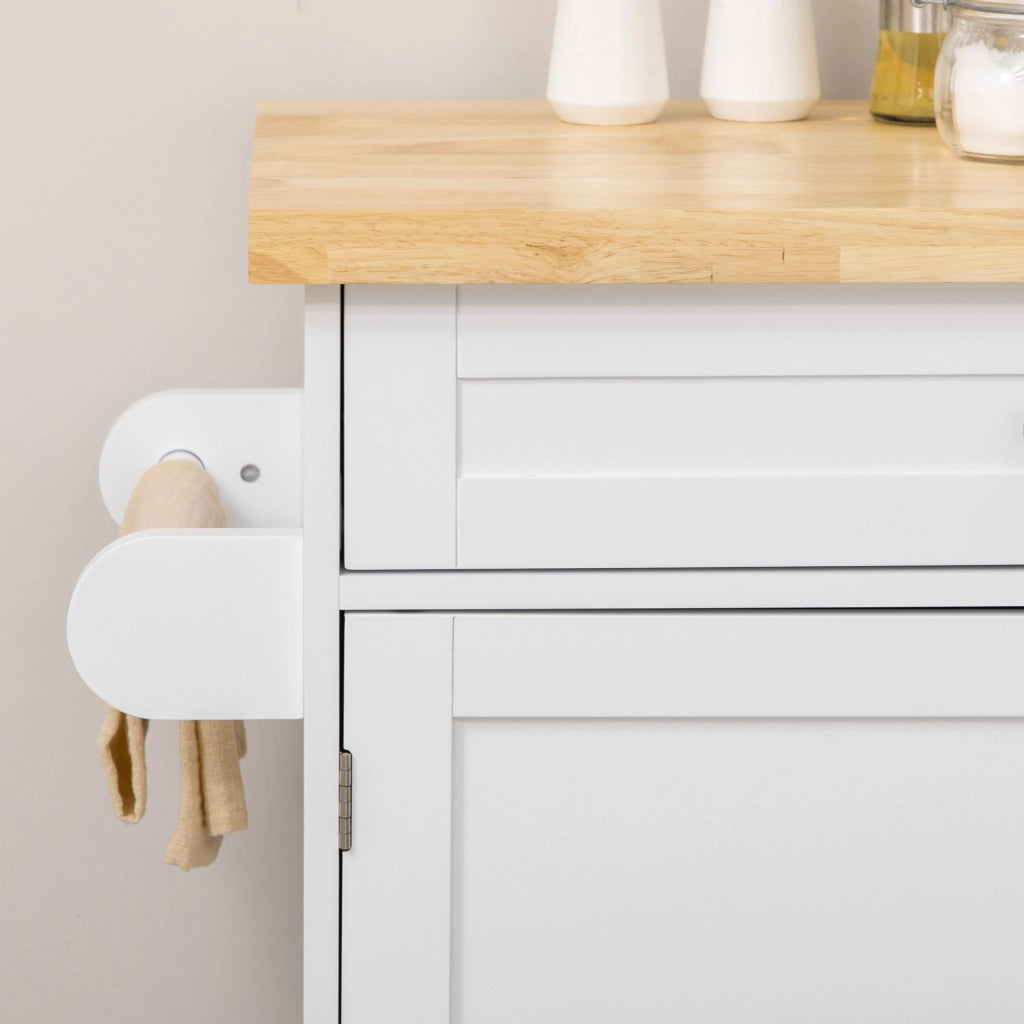 Carrello da cucina 109x40x89 cm con piano di lavoro; porta-spezie e portasciugamani in MDF bianco