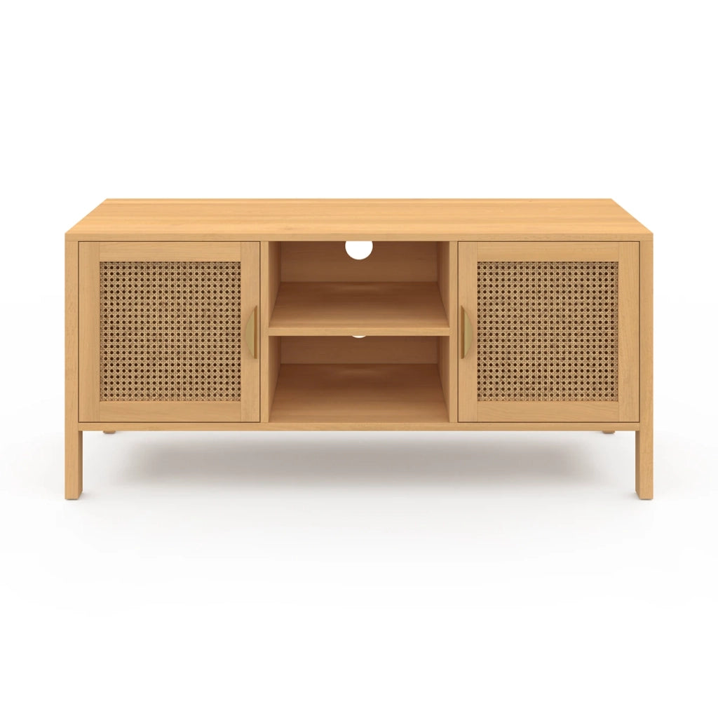 IDMarket - Mueble TV EDHEN 2 puertas con mimbre 110 cm