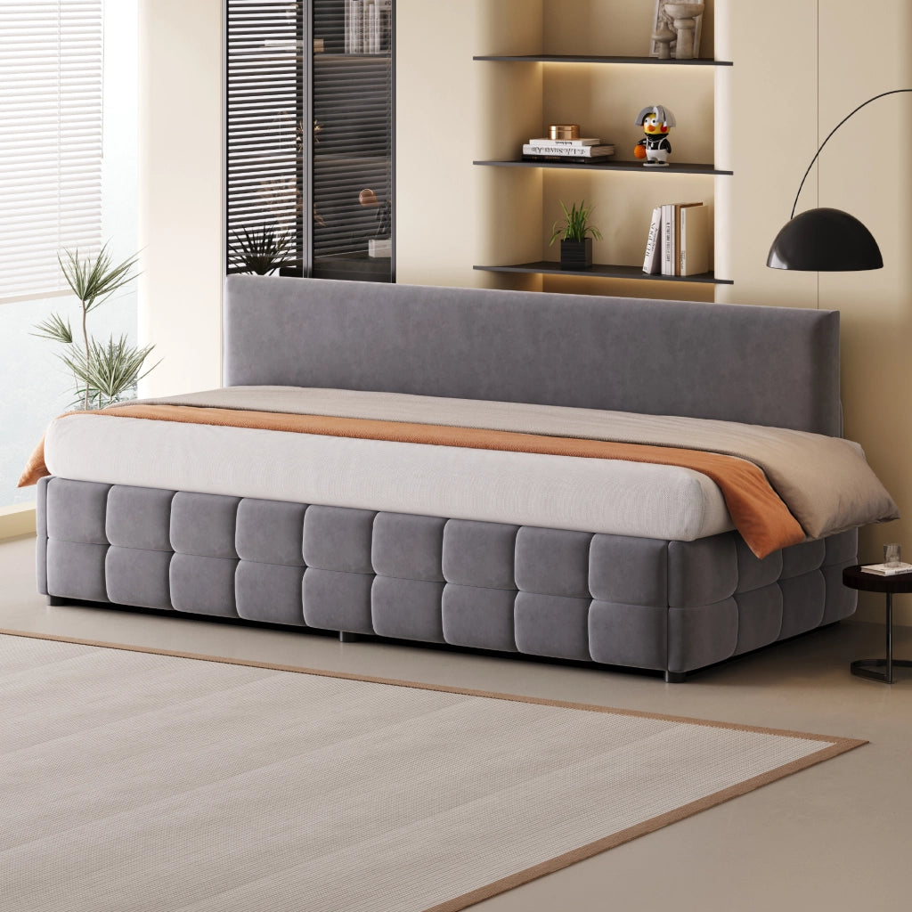 DESMIU Letto divano 1 posto 90 × 200 cm con vano contenitore idraulico e schienale, senza materasso, in velluto grigio