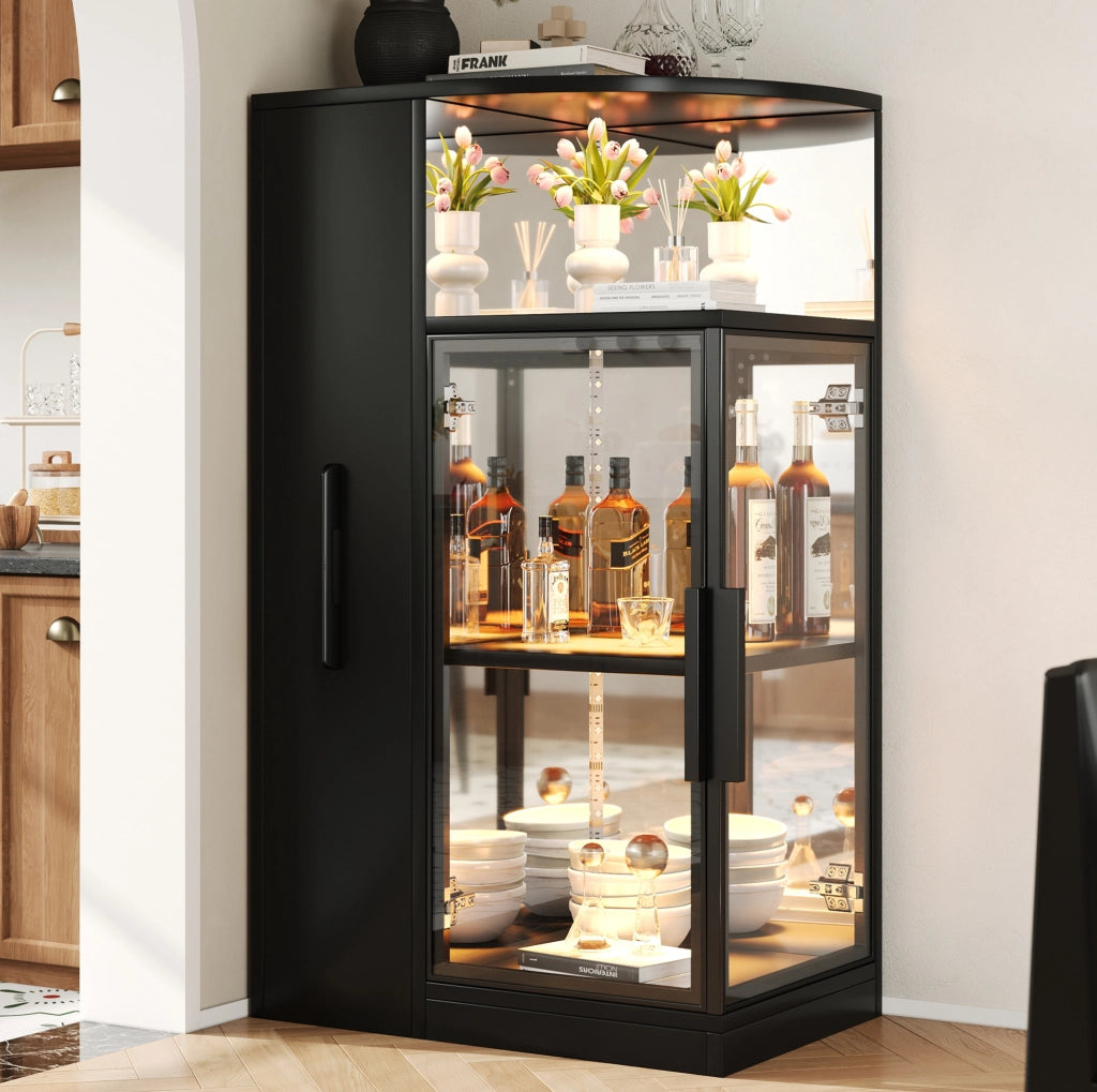 Vetrina in vetro estraibile 64x42x112 cm con LED; nera