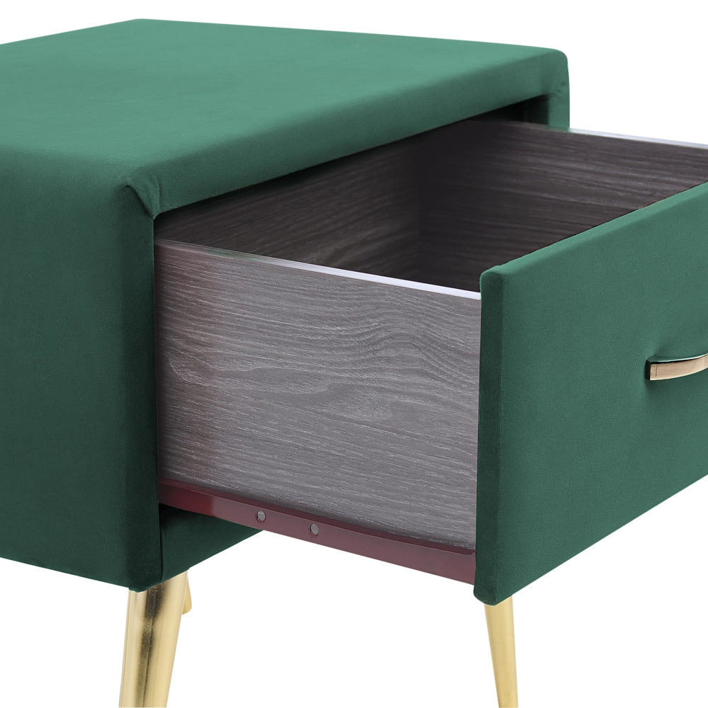 Comodino con rivestimento in velluto verde smeraldo Comodino con 1 cassetto Mobili per camera da letto dal design minimalista