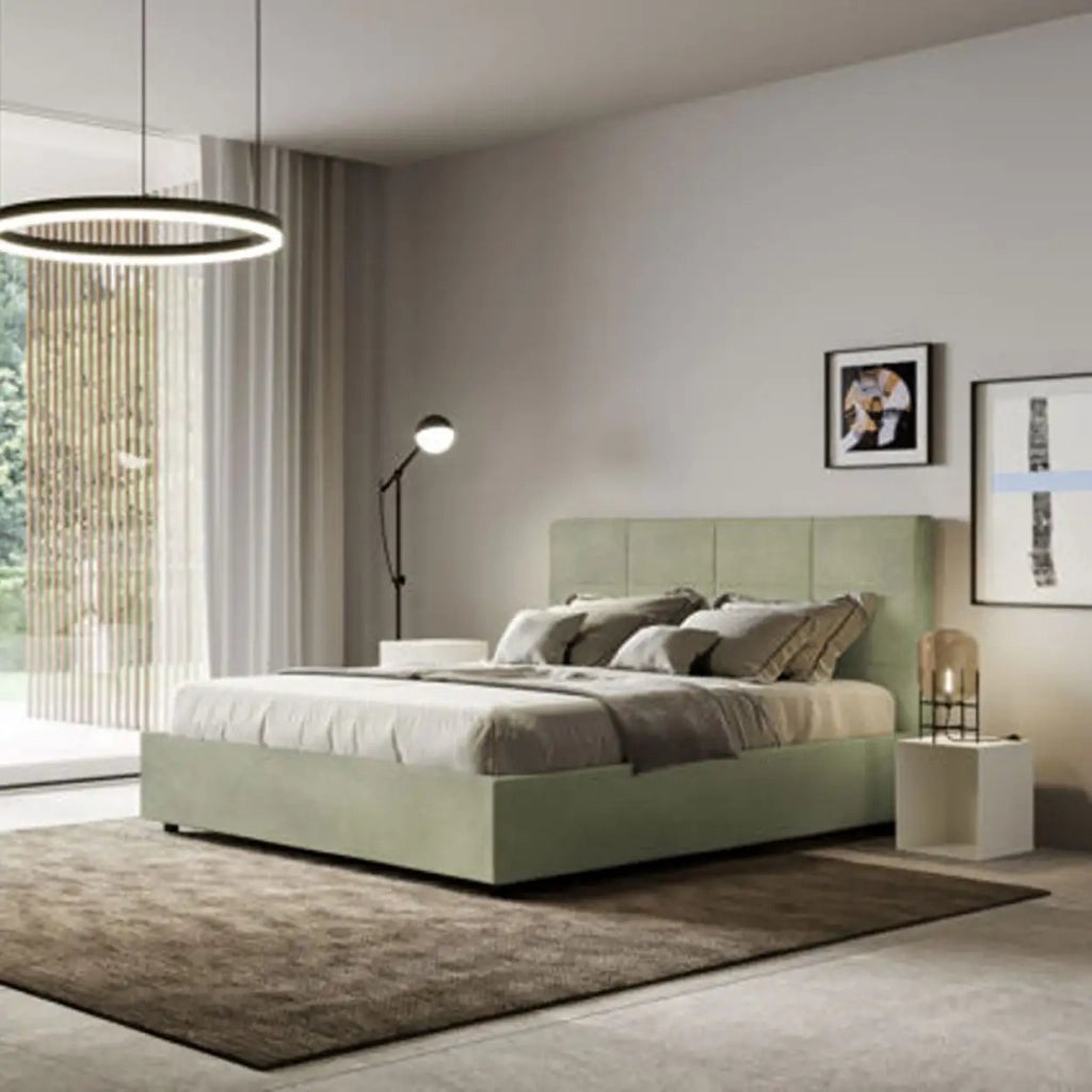 Letto matrimoniale con rete imbottito 160x210 microfibra tè verde Mika