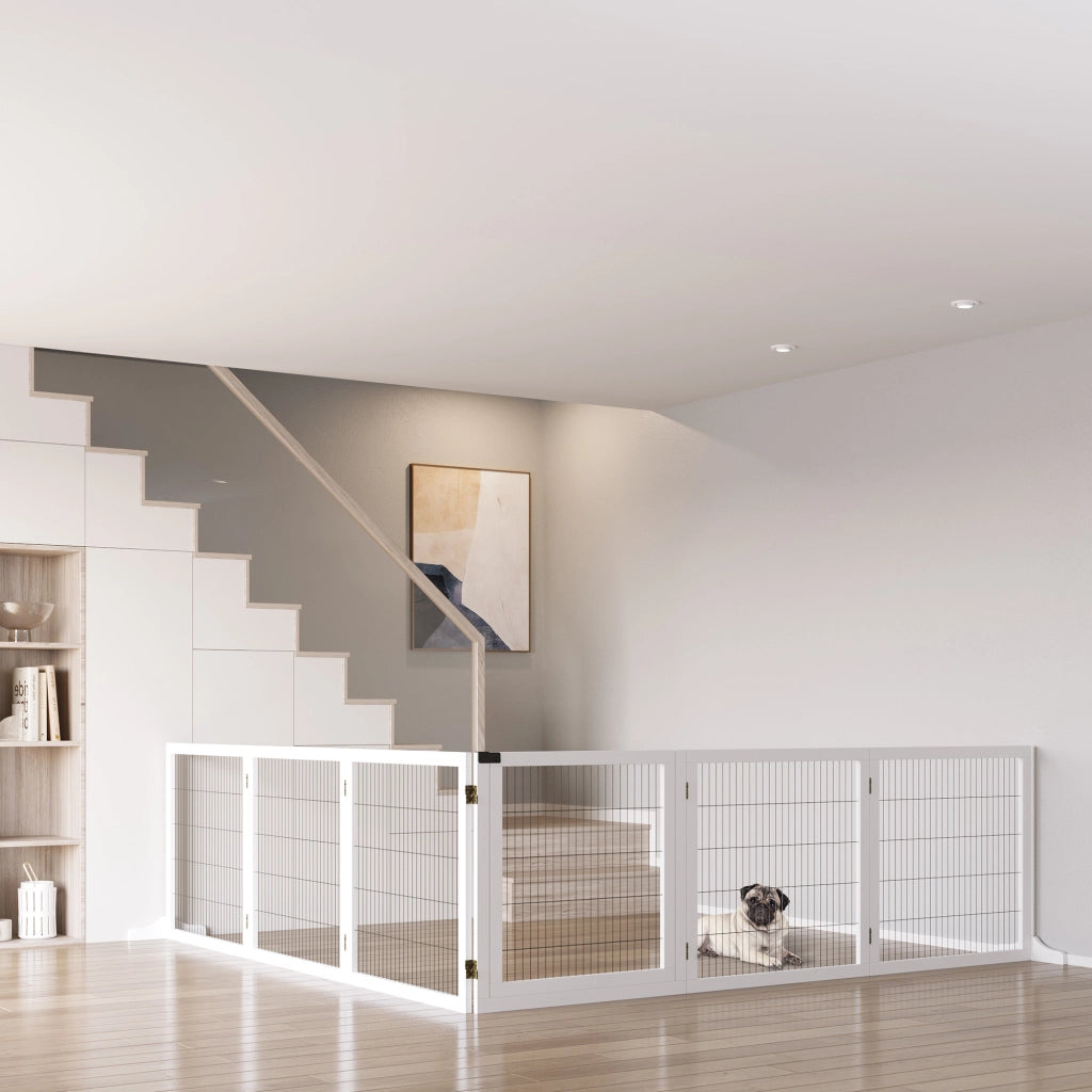 Recinto per Cani Pieghevole a 6 Pannelli ¨C Xylo ¨C Legno e Acciaio, 432x36x70 cm, Bianco
