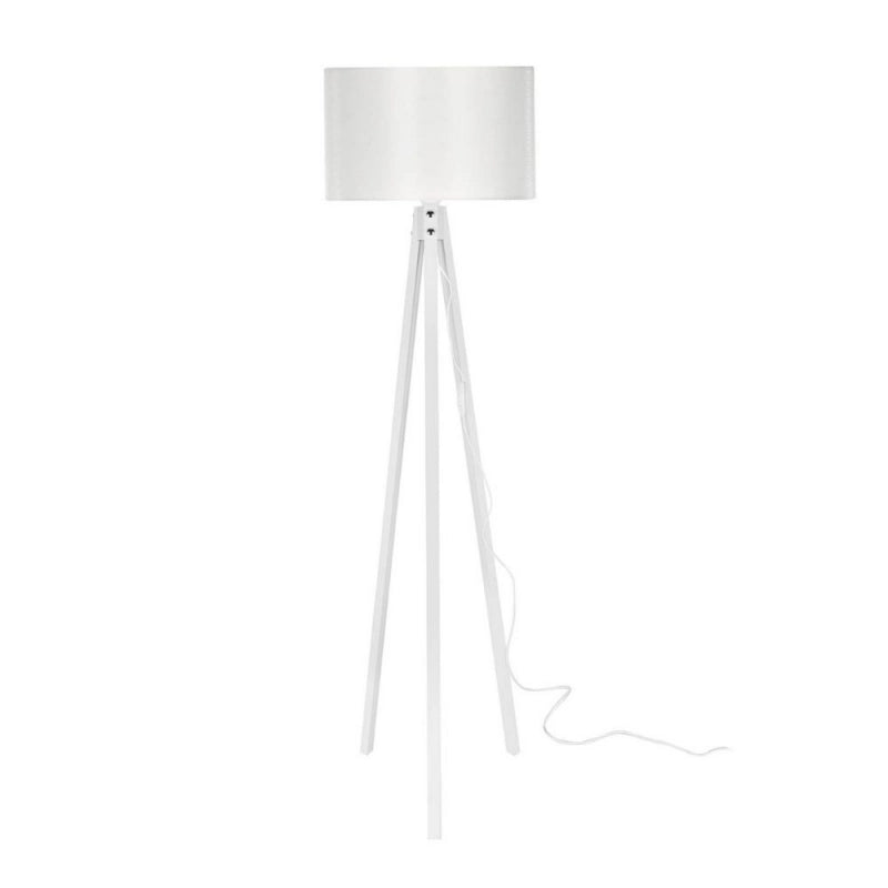 Lampada da terra Rodi ASZ1233 treppiede legno e paralume tessuto bianco
