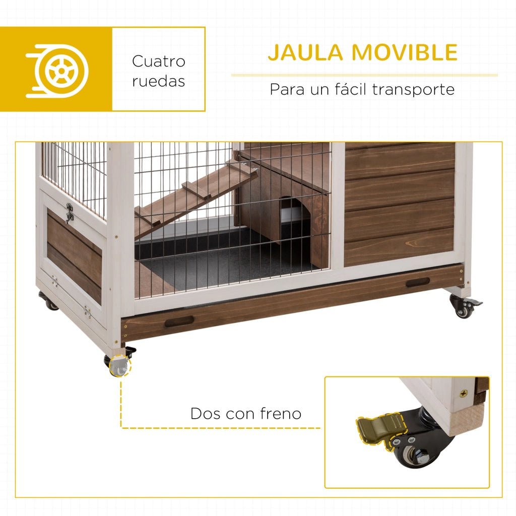 Gabbia per Conigli ¨C Xylo ¨C con Tetto Apribile e Vassoio Estraibile 90x53x59 cm Marrone