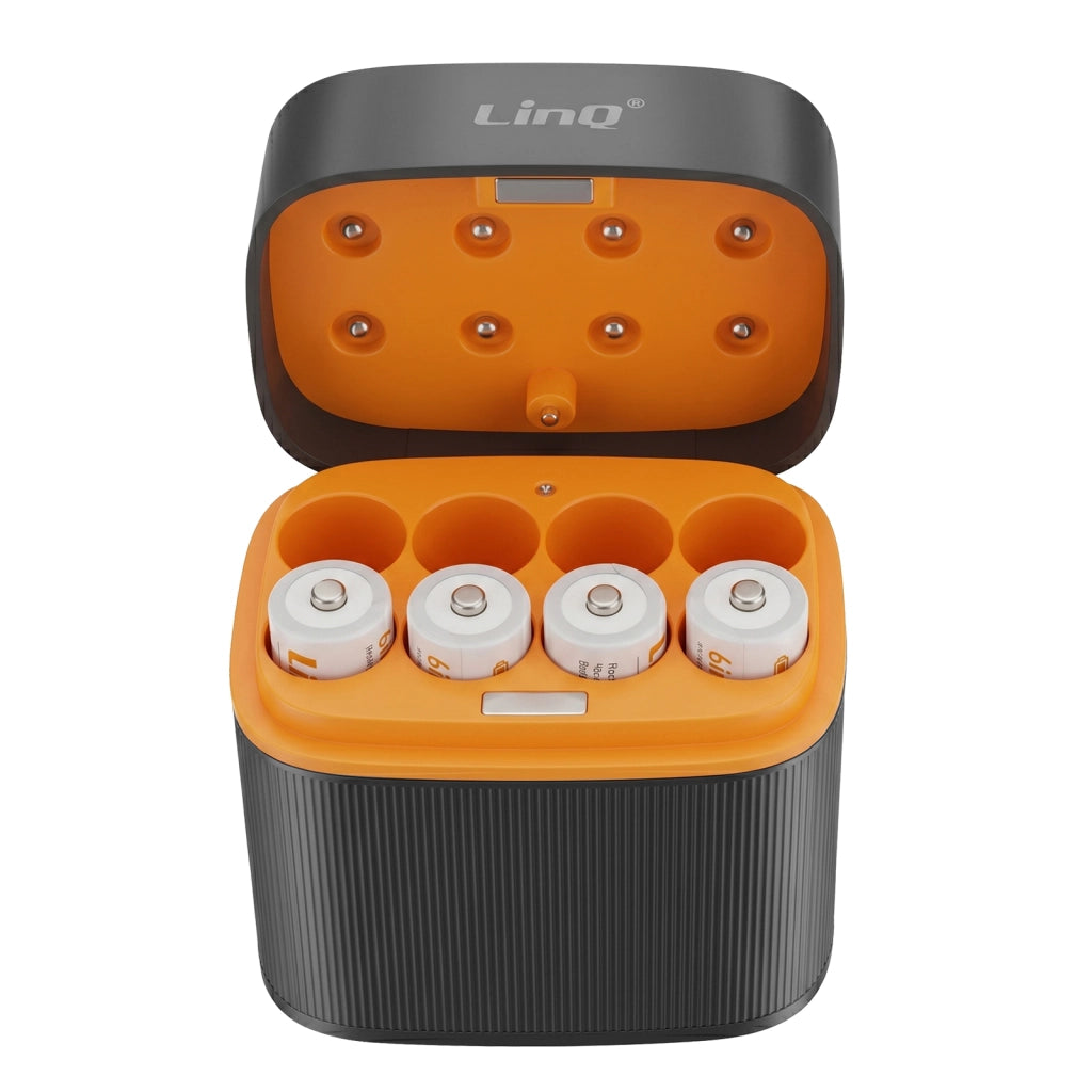 Caricabatterie Batterie AA 8 Slot con 4 Pile Ricaricabili Litio 1.5V Nero LinQ