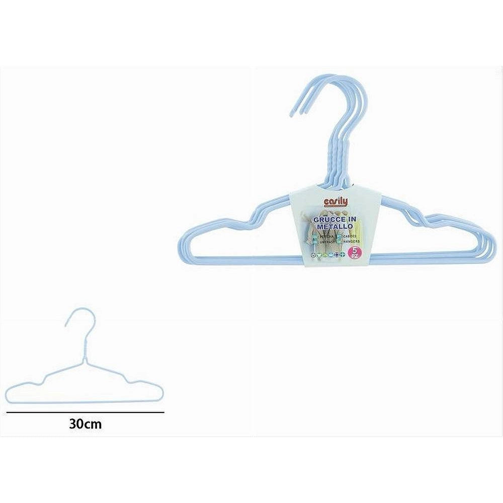 Trade Shop - Set 5pz Grucce Stampelle Appendiabito In Metallo Azzurro Vestiti Pantaloni 87692 -