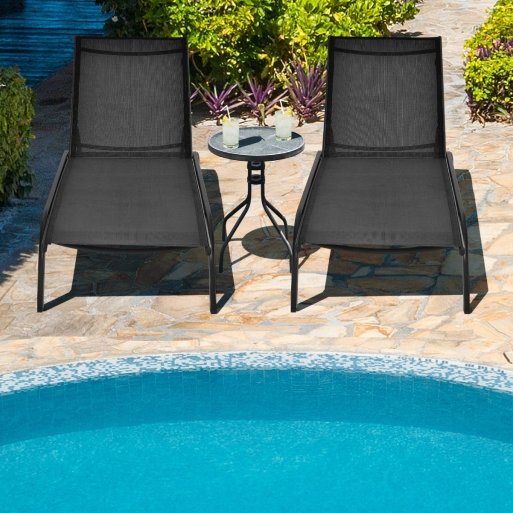 Chaise longue regolabile per cortile con ruote, Sedia a sdraio reclinabile in 6 posizioni da esterno Nero