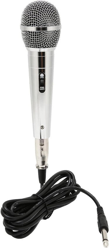 Microfono dinamico cardioidi con riduzione del rumore per karaoke, connessione su dispositivi con connettori 6.5 mm, cavo di 3 metri